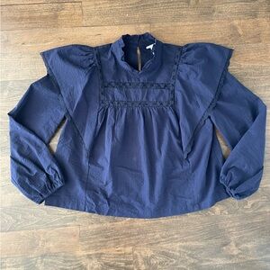 The Get Navy Blue Lace Ruffle Puff Sleeve Blouse Size Medium